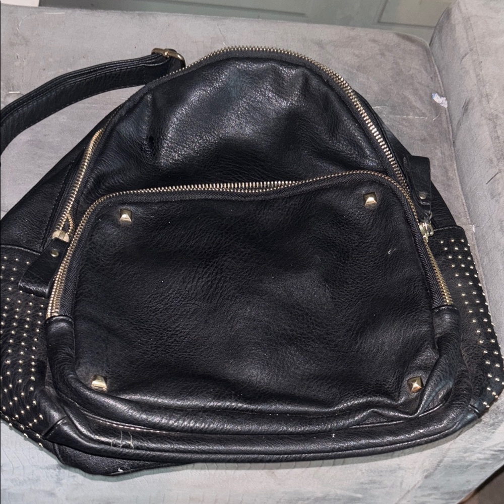 Black Studded Leather Backpack by Sasha & Sofi